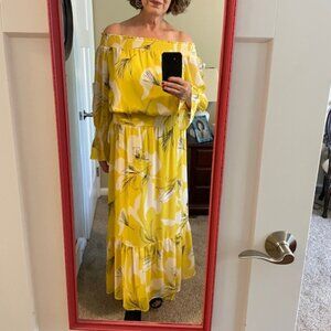 CHICO'S Yellow Floral Off-the-Shoulder Maxi dress